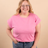 Reese Folded Short Sleeve Tee in Heather Pink - K & Company