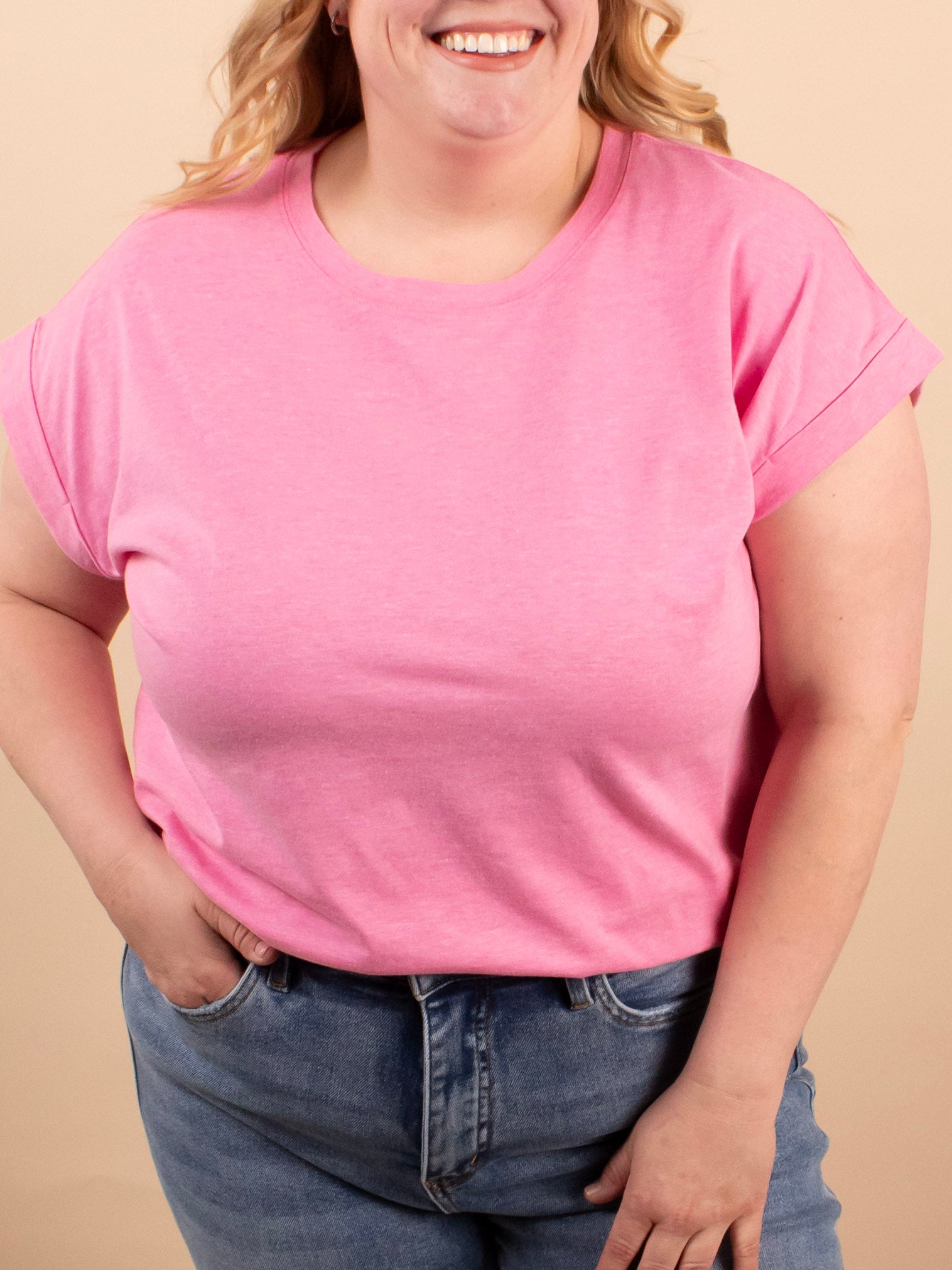Reese Folded Short Sleeve Tee in Heather Pink - K & Company