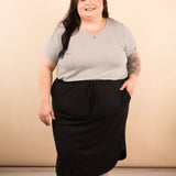 Ribbed Midi Skirt with Pockets in Black