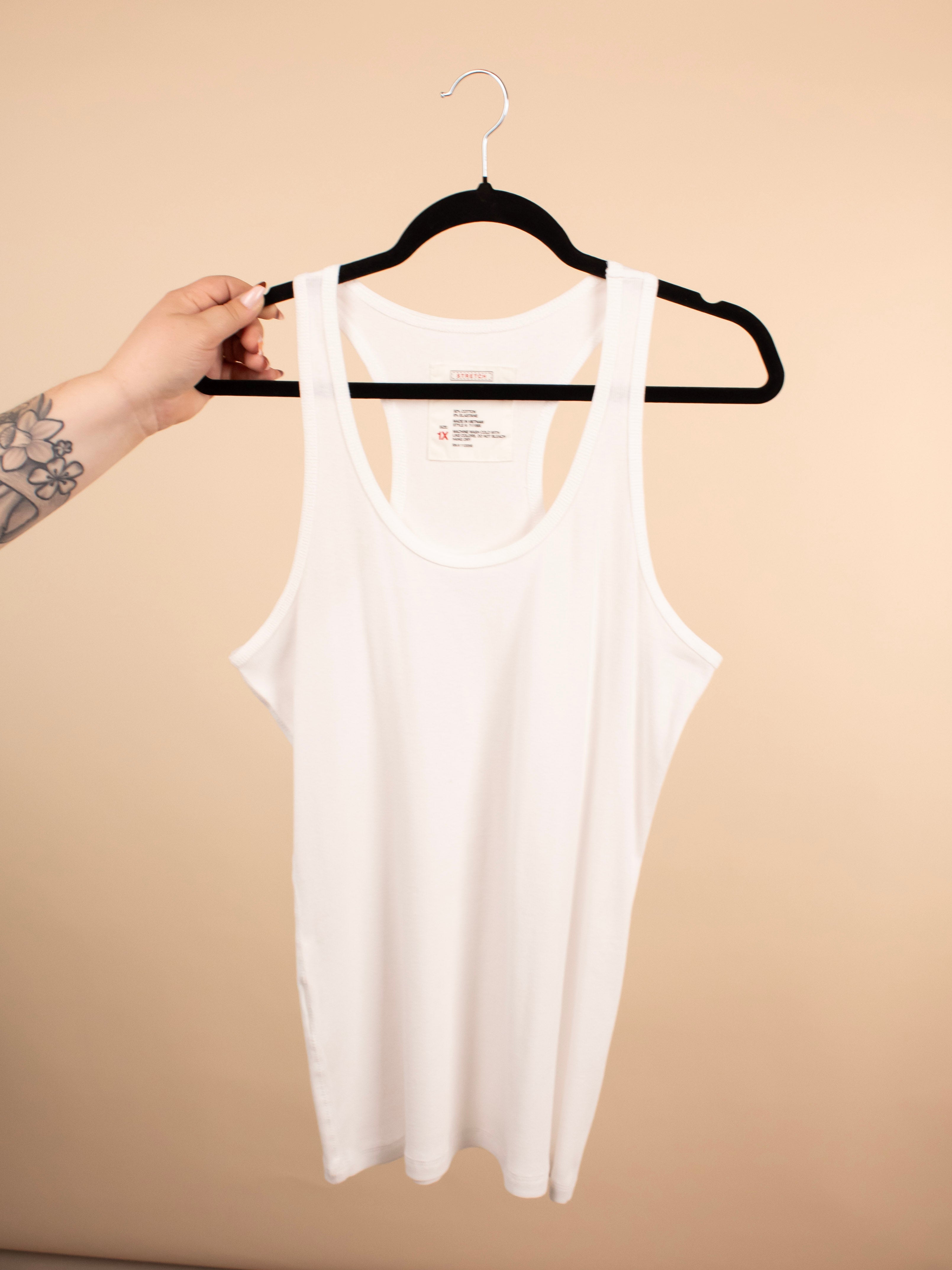 Race Back Rib Tank Ribbed Racerback Tank in White – K & Company