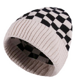Checkered Pattern Cuff Beanie in Cream