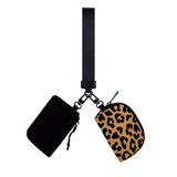 Dual Pouch Wristlet Keychain Wallet in Brown Leopard