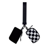 Dual Pouch Wristlet Keychain Wallet in Black Checkered