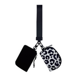 Dual Pouch Wristlet Keychain Wallet in Black Leopard
