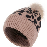 Leopard Pom Pom Beanie in Ash Mocha