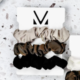 Satin Neutral Trio Scrunchies in Tan/Brown/Black - K & Company