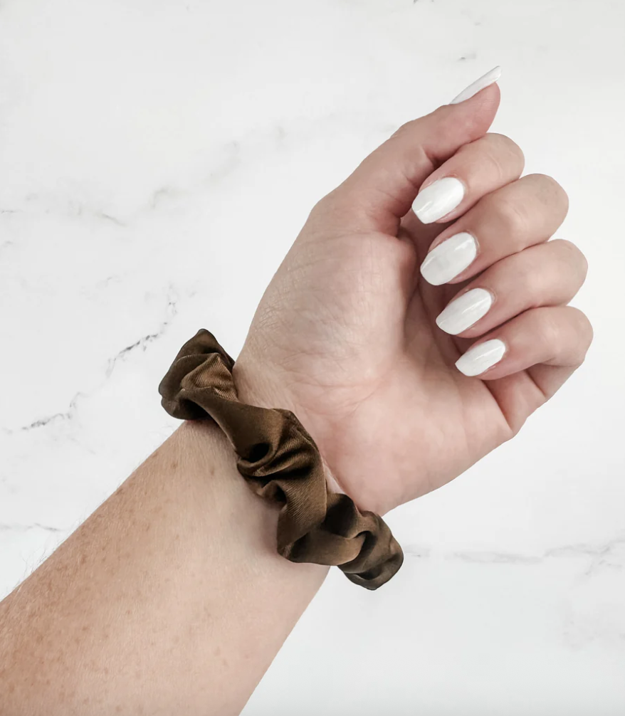 Satin Neutral Trio Scrunchies in Tan/Brown/Black - K & Company