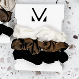 Satin Neutral Trio Scrunchies in Cream/Brown/Black - K & Company