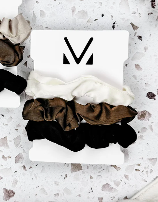 Satin Neutral Trio Scrunchies in Cream/Brown/Black - K & Company