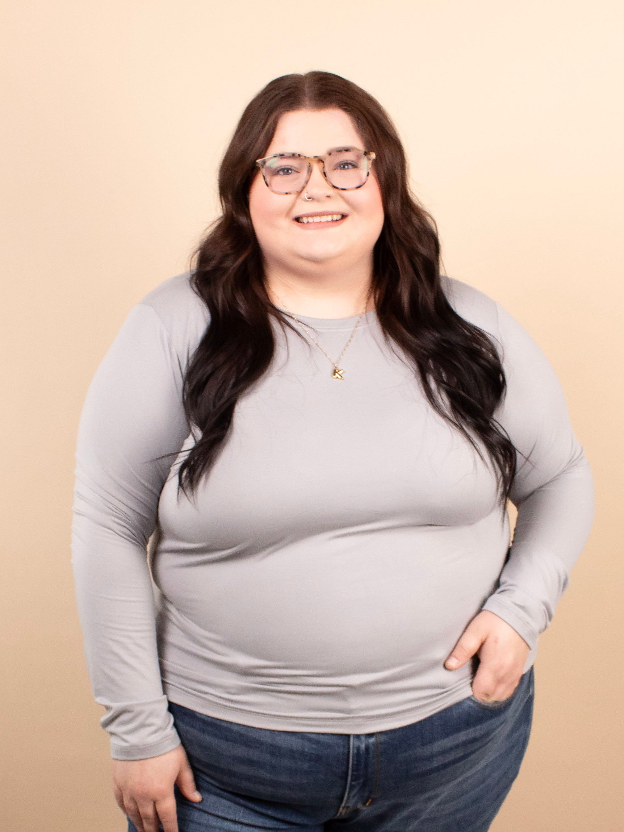 Second Skin Soft Long Sleeve Top in Grey - K & Company