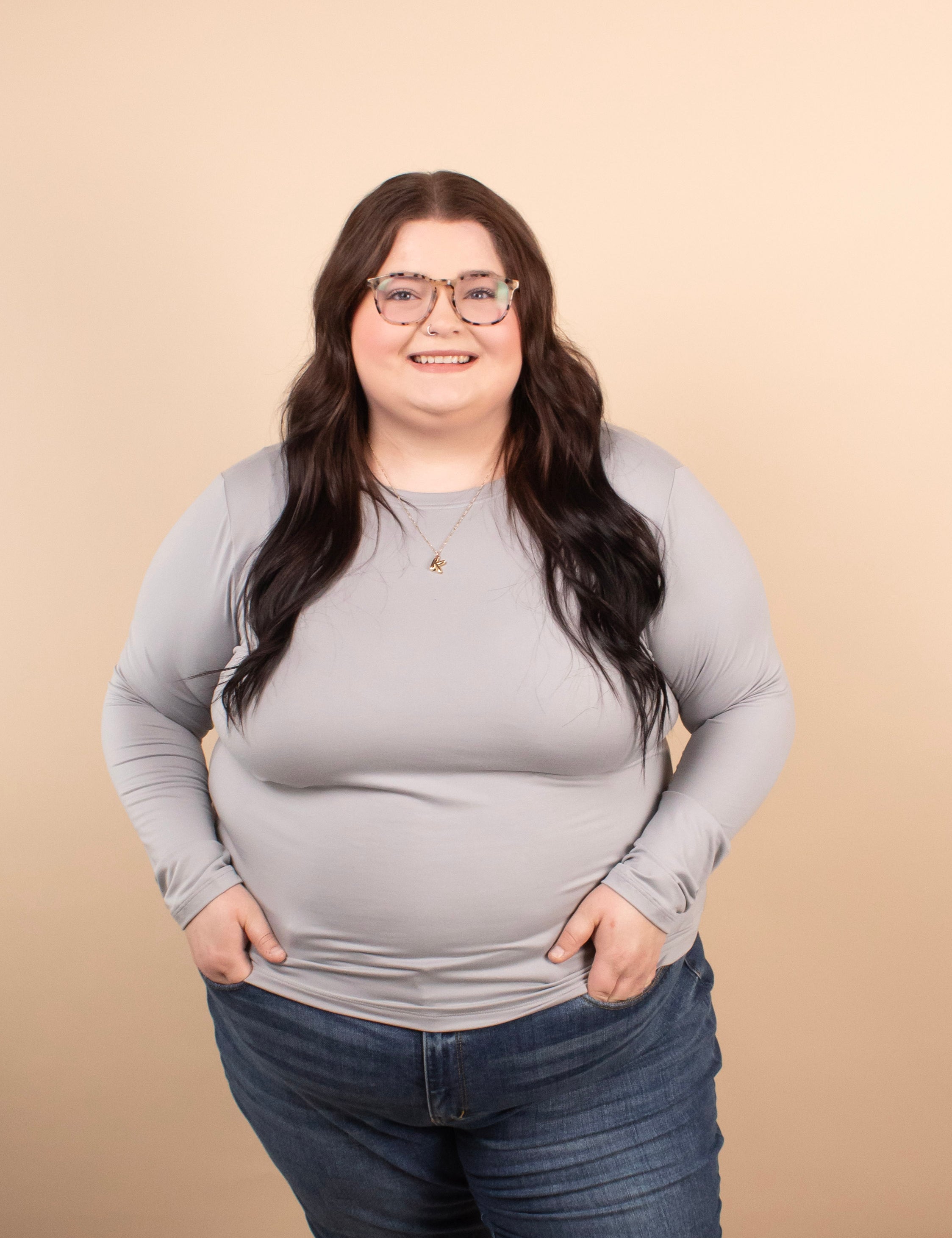 Second Skin Soft Long Sleeve Top in Grey - K & Company