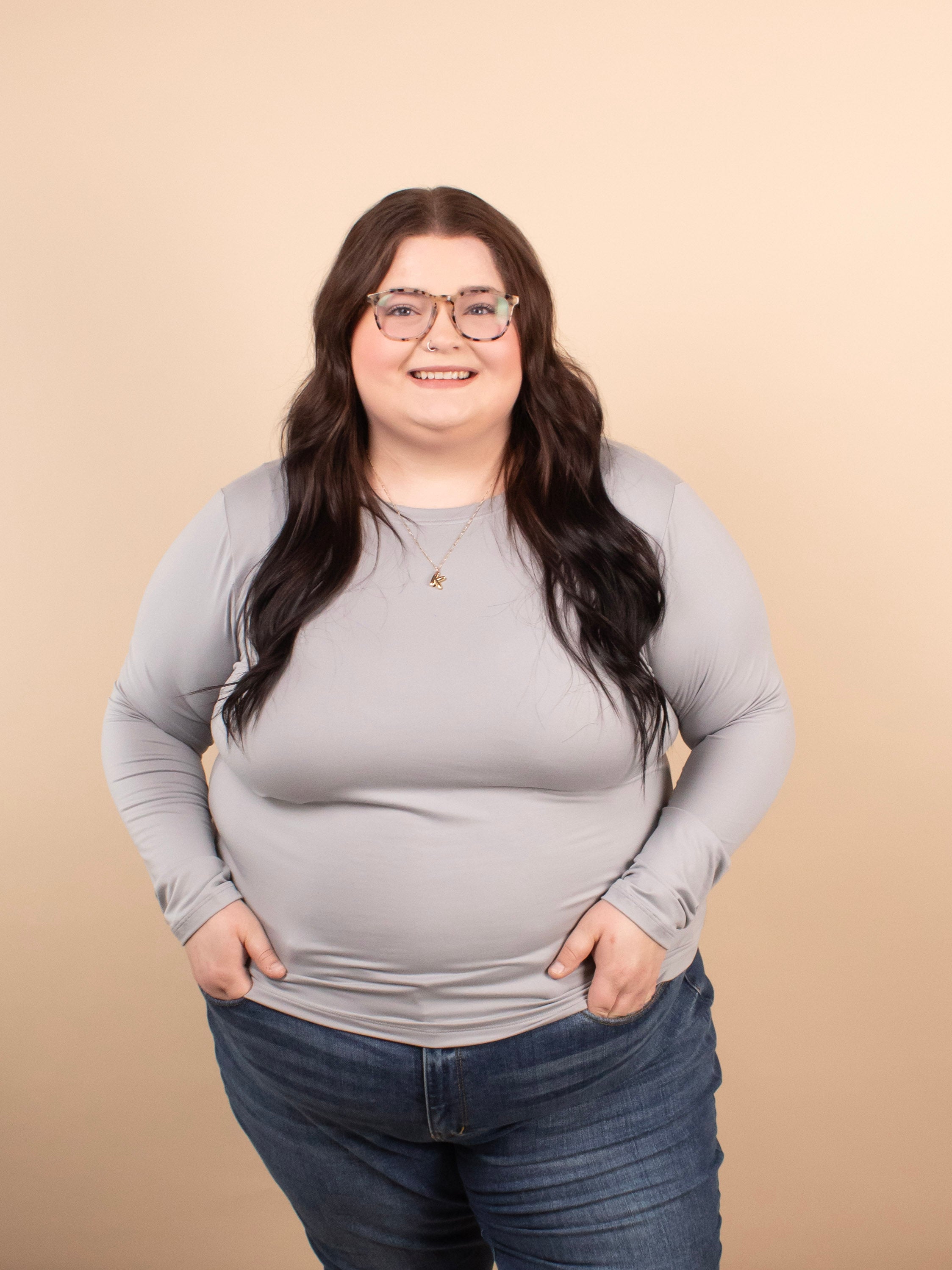 Second Skin Soft Long Sleeve Top in Grey - K & Company