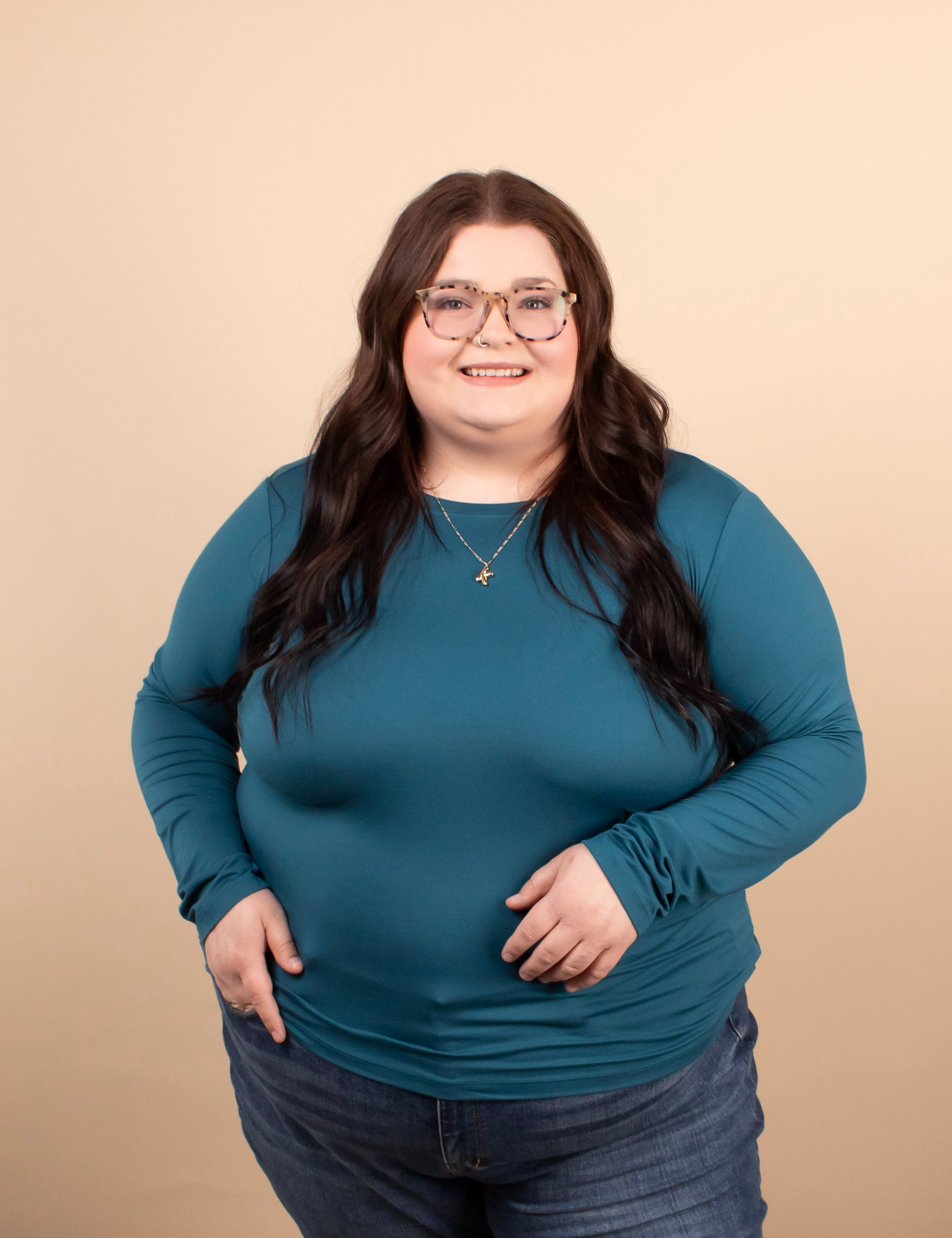 Second Skin Soft Long Sleeve Top in Teal - K & Company