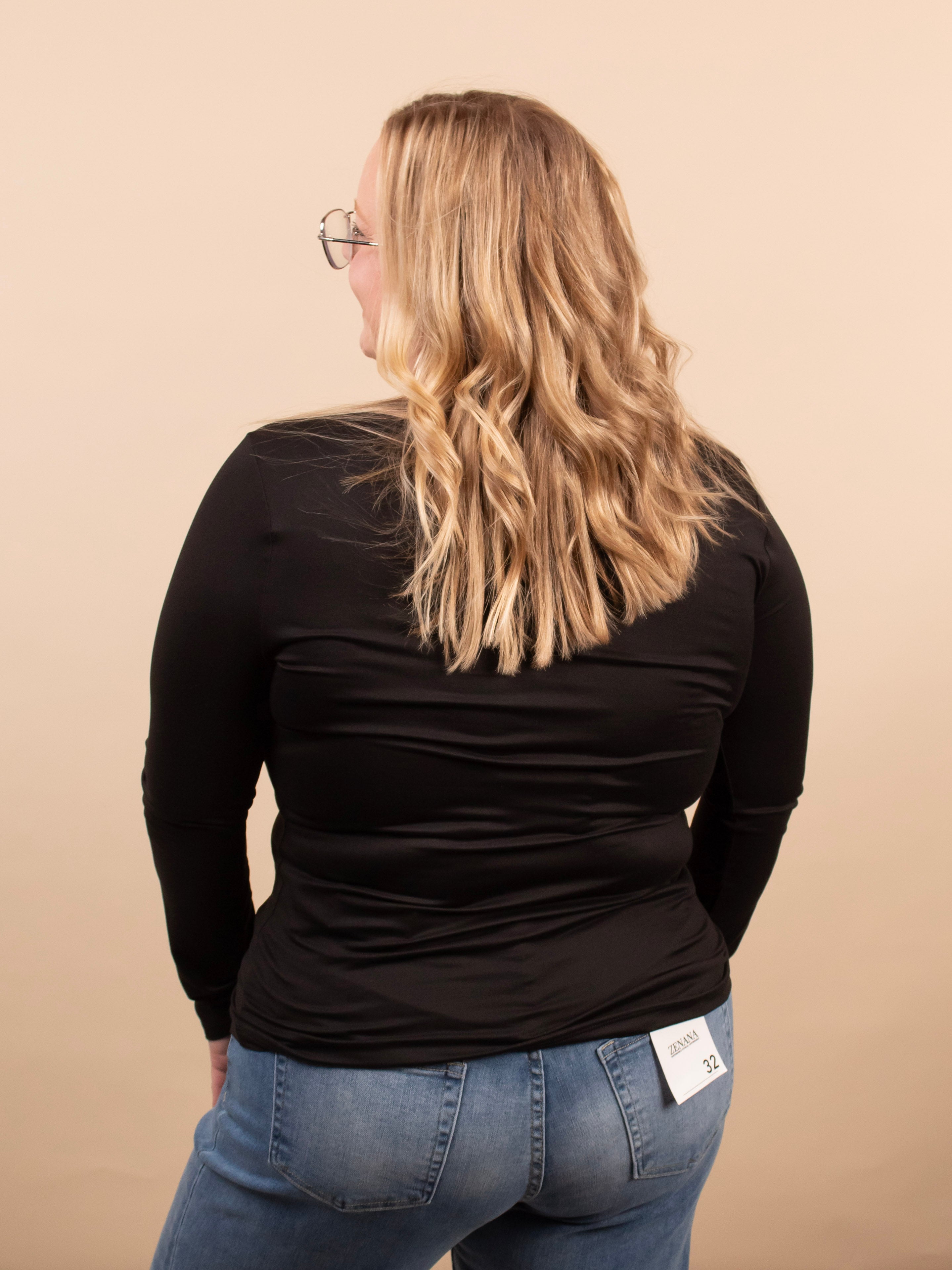 Second Skin Soft Long Sleeve V-Neck Top - Black - K & Company