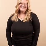 Second Skin Soft Long Sleeve V-Neck Top - Black - K & Company