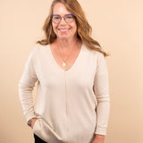 Silky Soft Front Seam Sweater in Beige