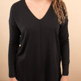 Silky Soft Front Seam Sweater in Black