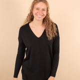 Silky Soft Front Seam Sweater in Black