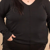 Silky Soft Front Seam Sweater in Black