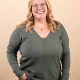 Silky Soft Front Seam Sweater in Juniper
