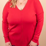 Silky Soft Front Seam Sweater in Ruby Red