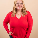 Silky Soft Front Seam Sweater in Ruby Red