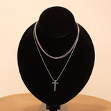 Silver Double Layer Cross Necklace