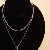 Silver Double Layer Cross Necklace