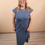 Simple Chic blue midi dress women's boutique dress sizes S-3XL