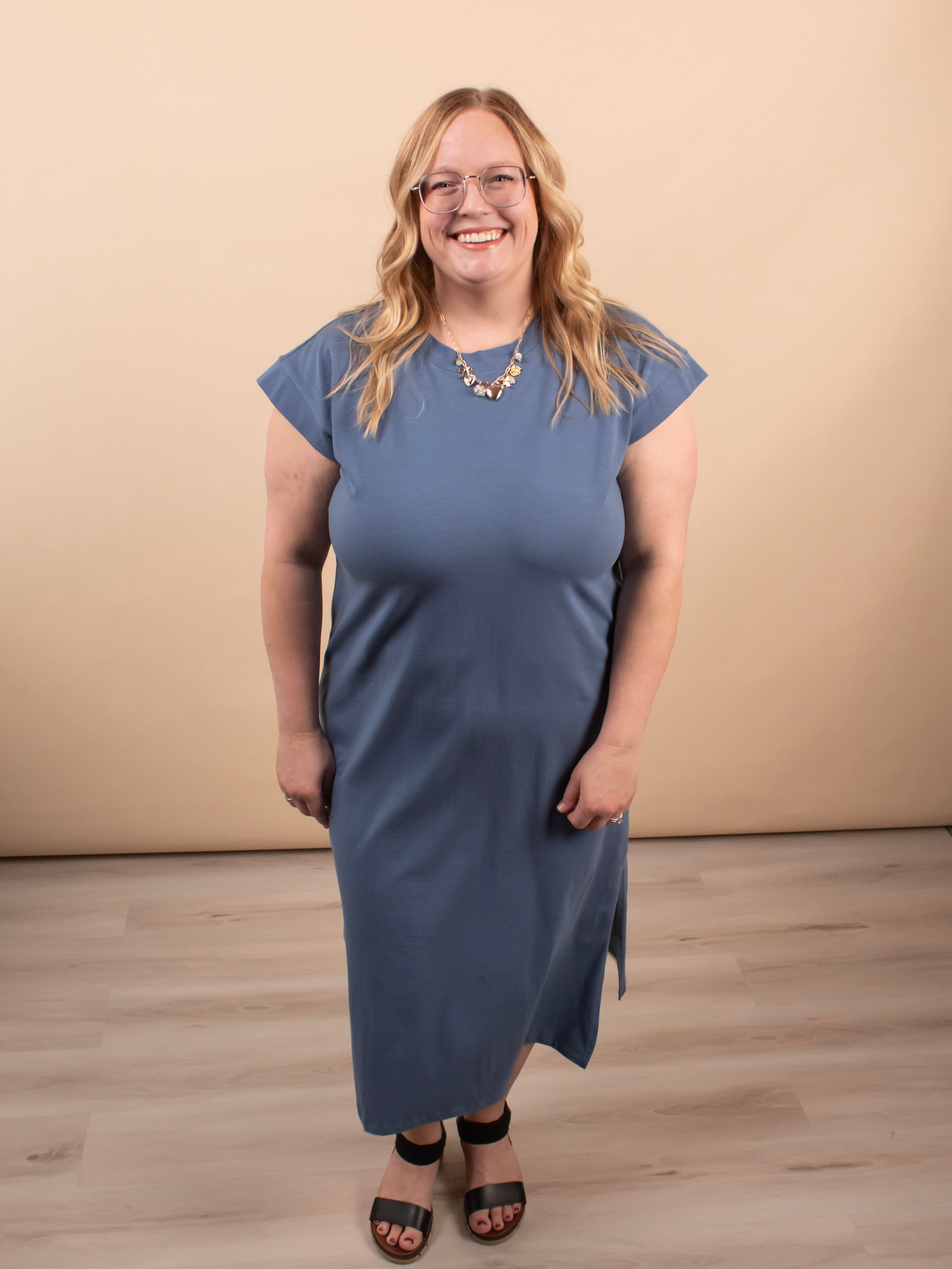 Simple Chic blue midi dress women's boutique dress sizes S-3XL