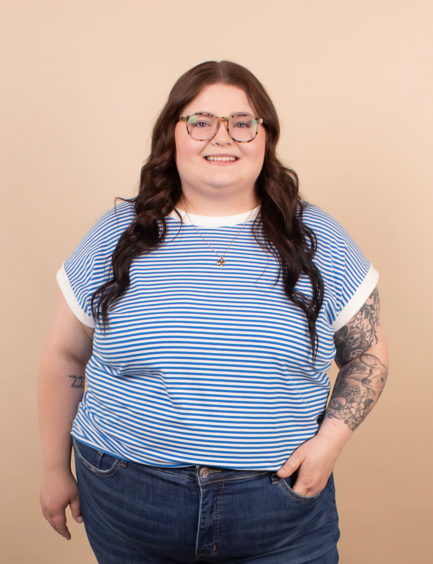 Sloane Striped Tee in Blue - K & Company