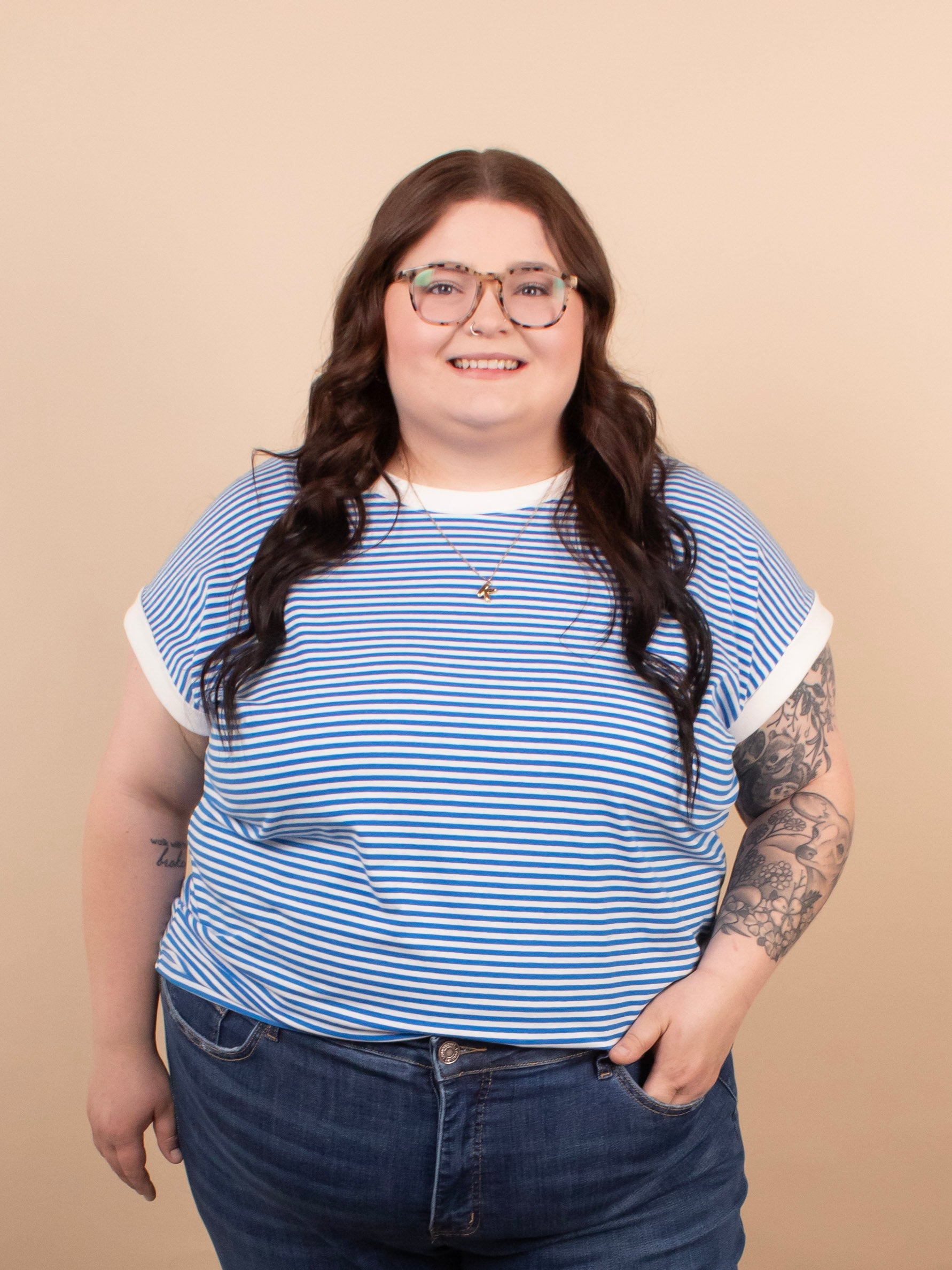 Sloane Striped Tee in Blue - K & Company