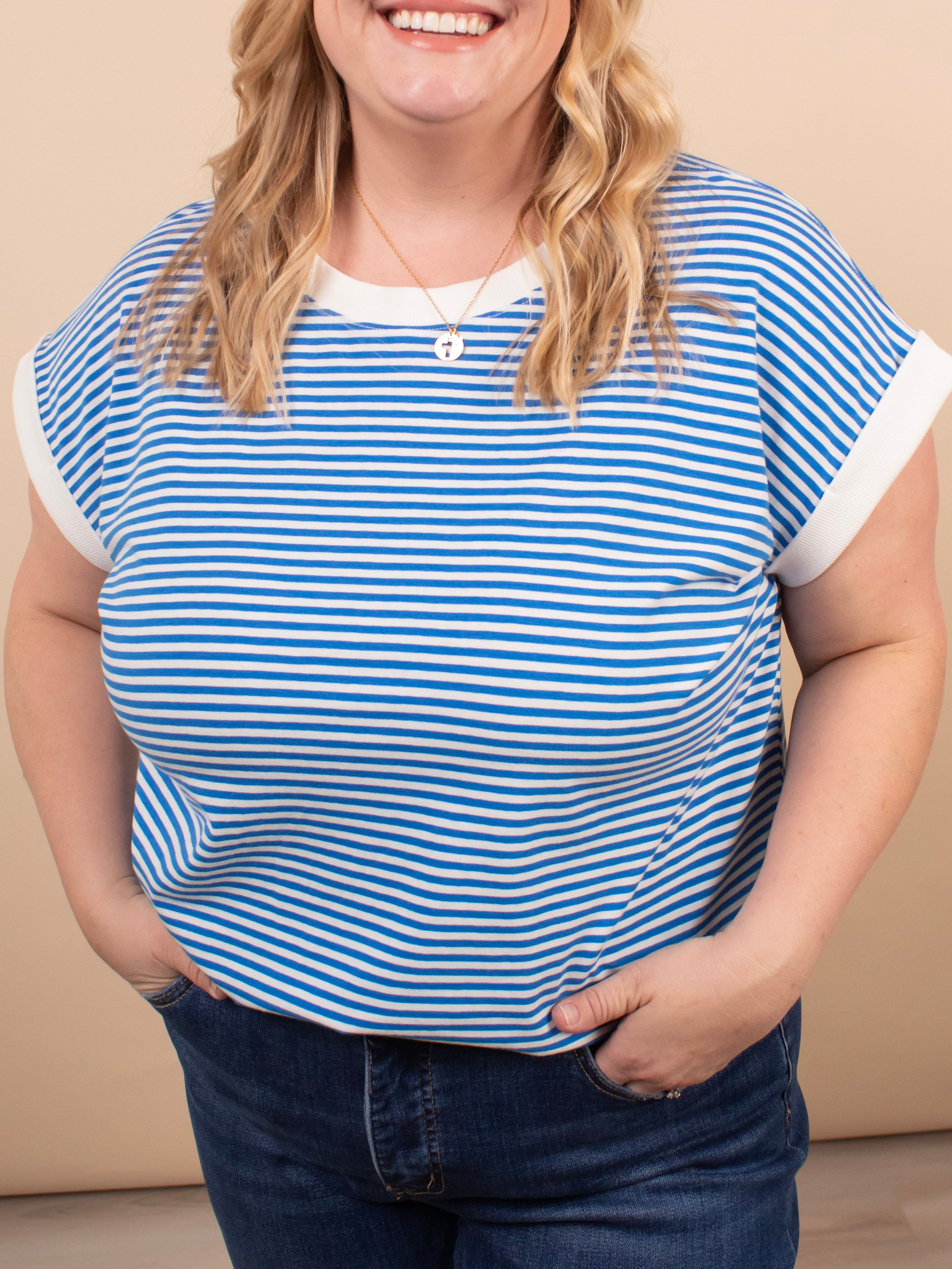 Sloane Striped Tee in Blue - K & Company