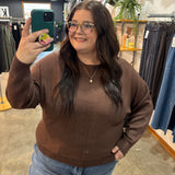 So Soft Front Seam Crew Sweater - Chocolate