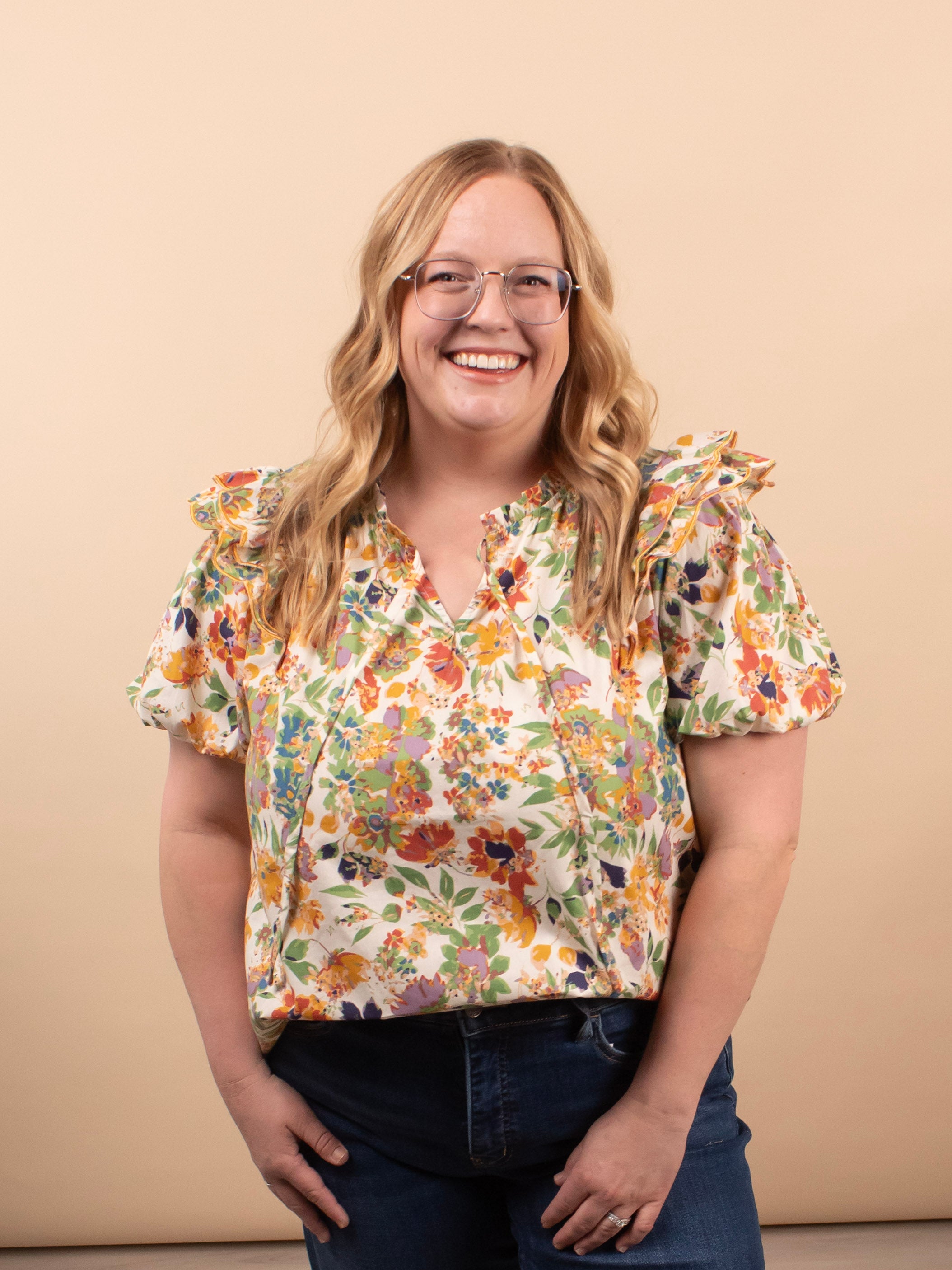 Spring Meadow floral blouse women's boutique top sizes S-3XL