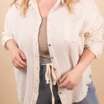 Spring Skies Gauze Button Down in Beige - K & Company