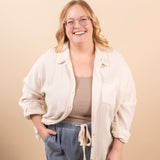 Spring Skies Gauze Button Down in Beige - K & Company
