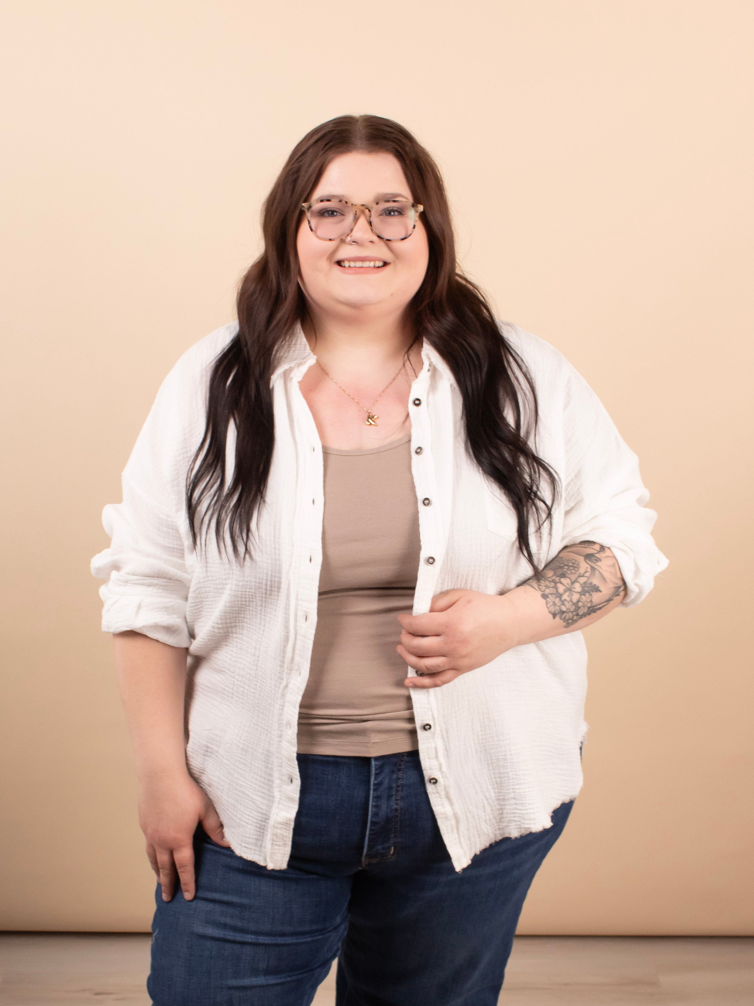 Spring Skies Gauze Button Down in White - K & Company