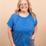 Sweet Escape Raw Hem Tee - Blue