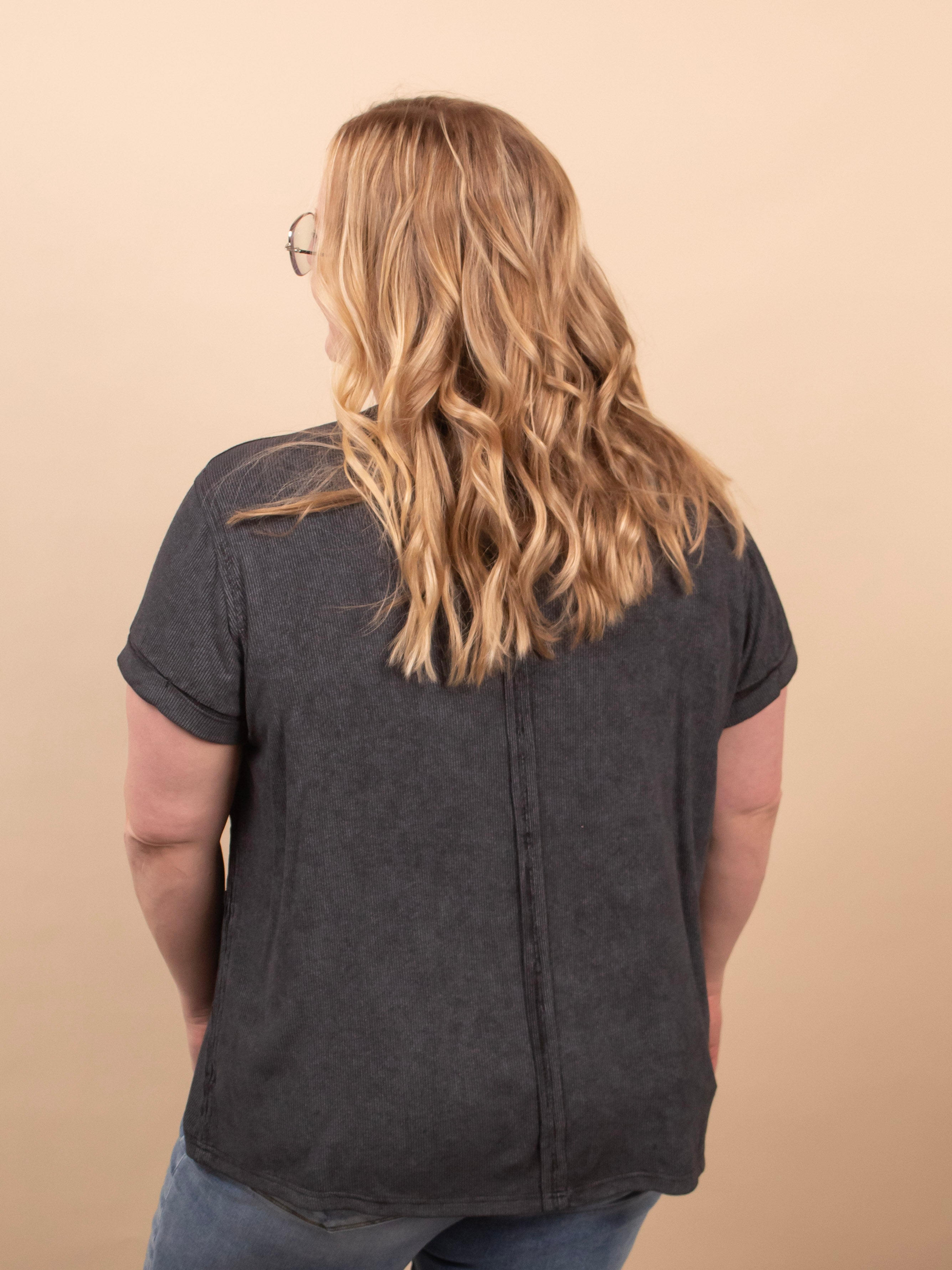 Sweet Escape Raw Hem Tee - Charcoal - K & Company