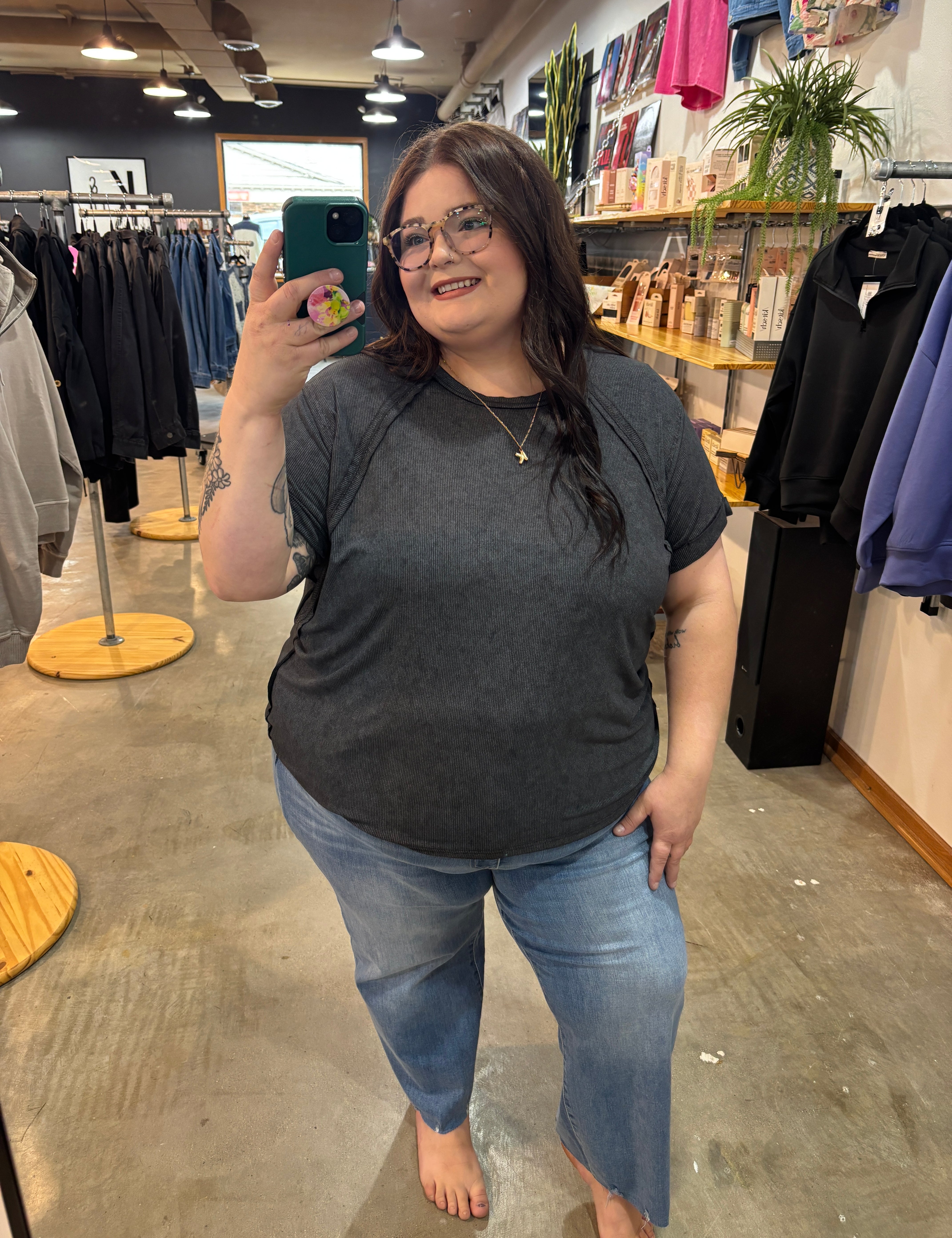 Sweet Escape Raw Hem Tee - Charcoal - K & Company