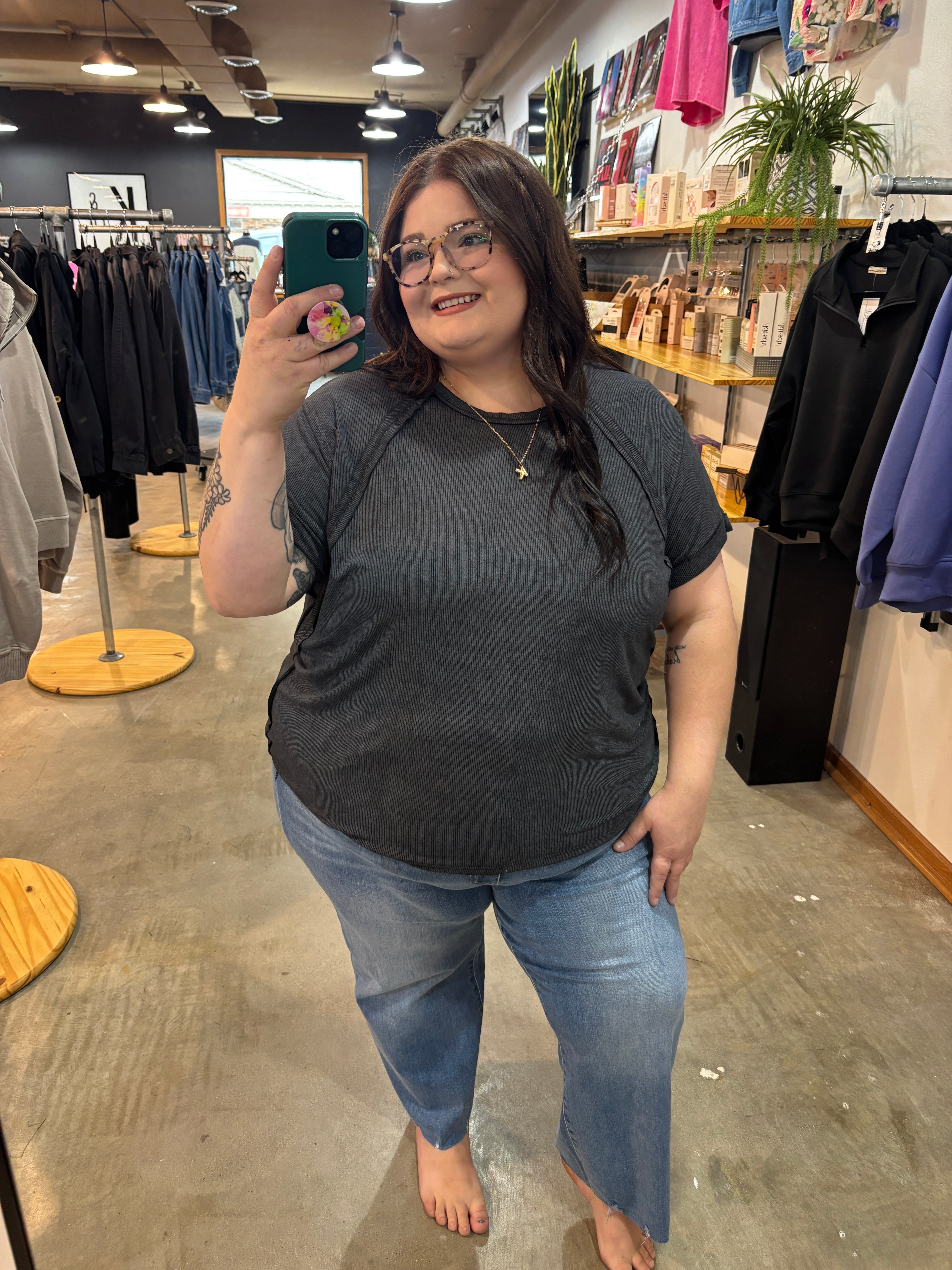 Sweet Escape Raw Hem Tee - Charcoal - K & Company