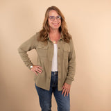 Timeless Threads Thermal Button Up in Light Olive