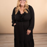 Warm Welcome V-Neck Dress in Black