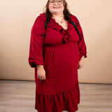 Warm Welcome V-Neck Dress in Wine