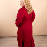 Warm Welcome V-Neck Dress in Wine