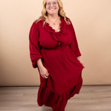 Warm Welcome V-Neck Dress in Wine