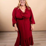 Warm Welcome V-Neck Dress in Wine