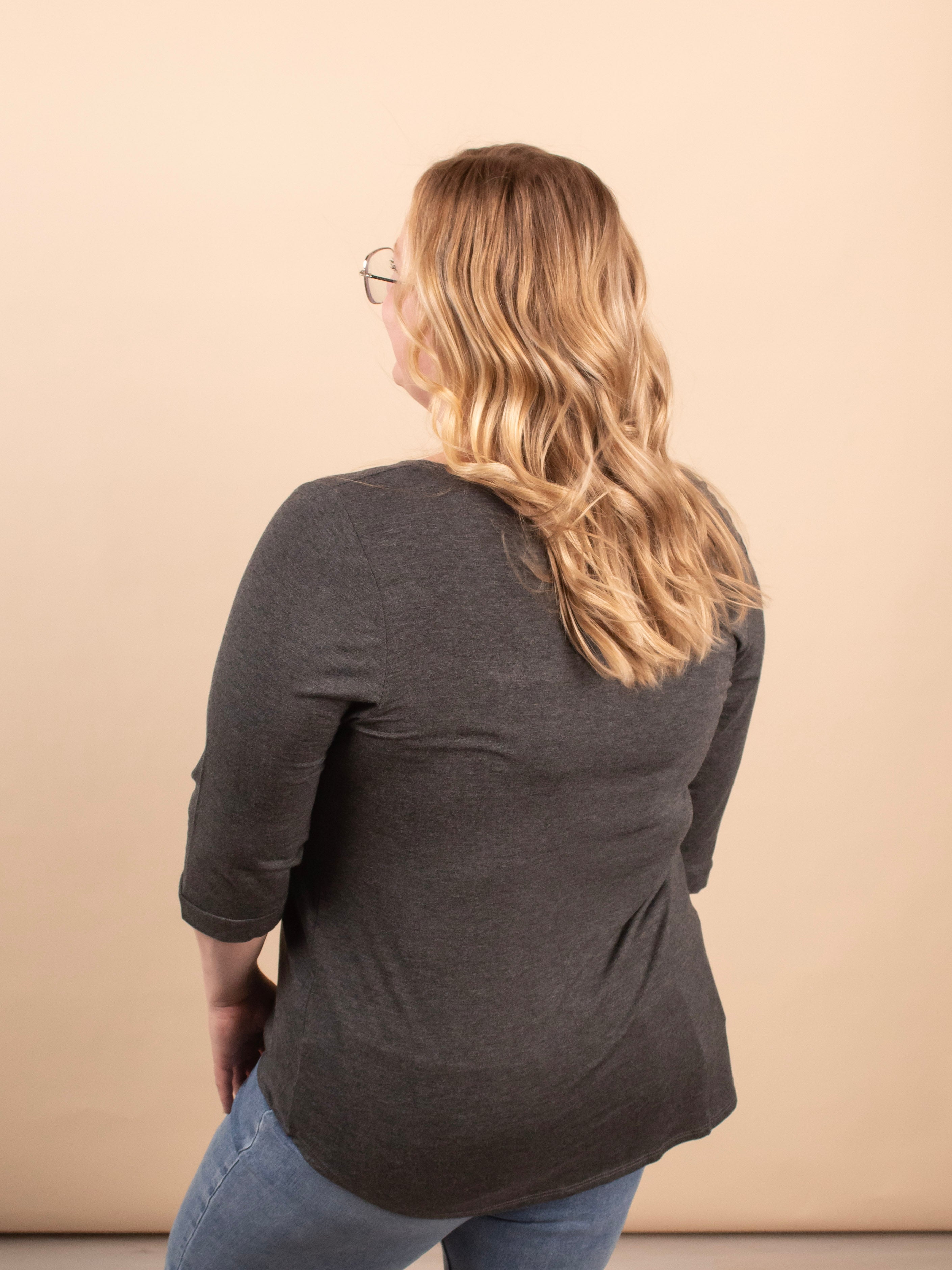 Wear-It-Well 3/4 Sleeve Top in Charcoal - K & Company
