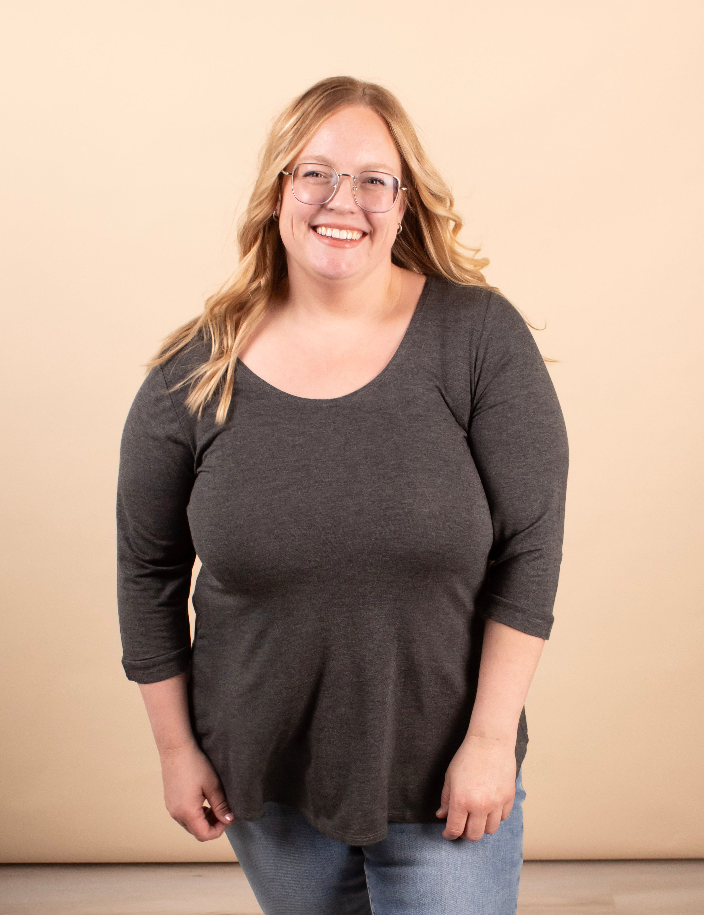 Wear-It-Well 3/4 Sleeve Top in Charcoal - K & Company